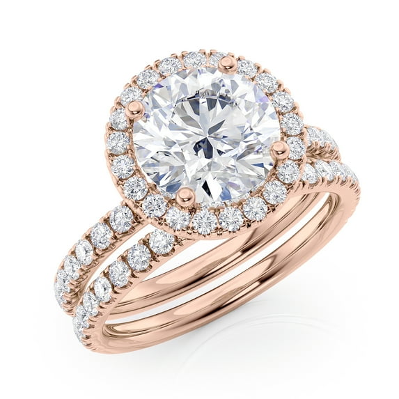 2.75 Carat Diamond and Round Brilliant Moissanite Halo Engagement Ring in 14k Rose Gold (G-H/VS, G-H/SI, cttw) Size 7.5 by Beverly Hills Jewelers