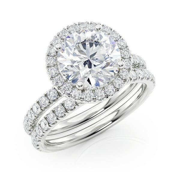 2.75 Carat Diamond and Round Brilliant Moissanite Halo Engagement Ring in 14k White Gold (G-H/VS, G-H/SI, cttw) Size 5.5 by Beverly Hills Jewelers
