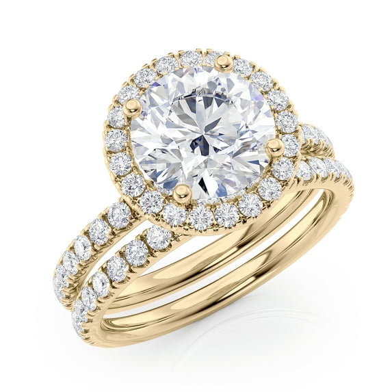 2.75 Carat Diamond and Round Brilliant Moissanite Halo Engagement Ring in 14k Yellow Gold (G-H/VS, G-H/SI, cttw) Size 10 by Beverly Hills Jewelers