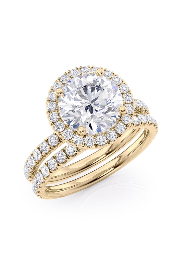 2.75 Carat Diamond and Round Brilliant Moissanite Halo Engagement Ring in 14k Yellow Gold (G-H/VS, G-H/SI, cttw) Size 7.5 by Beverly Hills Jewelers