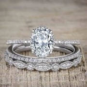 JEENJEWELS 2.75 Carat Oval cut Moissanite Diamond Trio Wedding Set with 18k Gold Plating