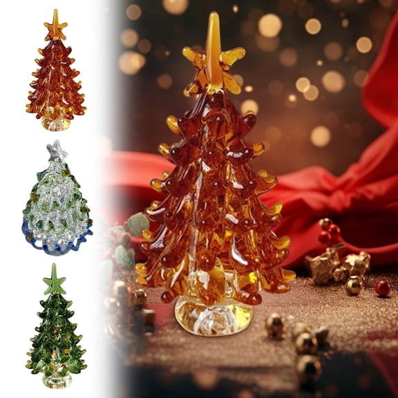 2.75" Christmas Crystal Tree Figurine, Glass Christmas Tree Miniature, Christmas Tree Statues Decorarion for Home Table Holiday Party Decor