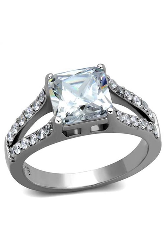 2.75 Ct Princess Cut AAA Zirconia Stainless Steel Engagement Ring Womens Size 5