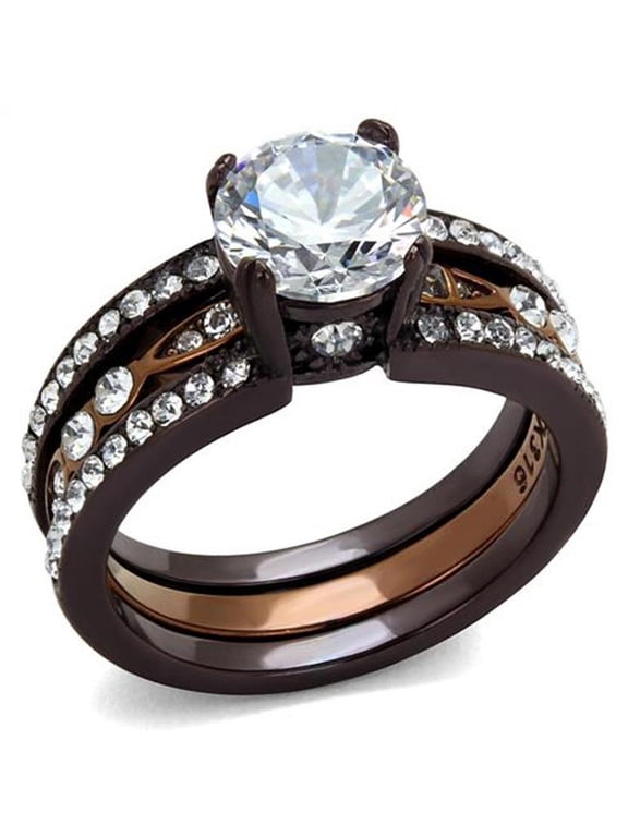 2.75 Ct Round Cut Cz Chocolate Stainless Steel Wedding Ring Set Women's Size 10