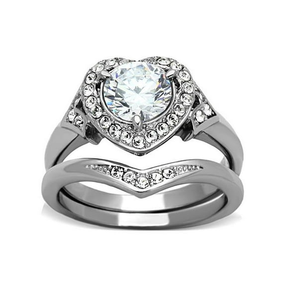 2.75 Ct Round Cut Cz Halo Heart Stainless Steel Wedding Ring Set Women's Size 9