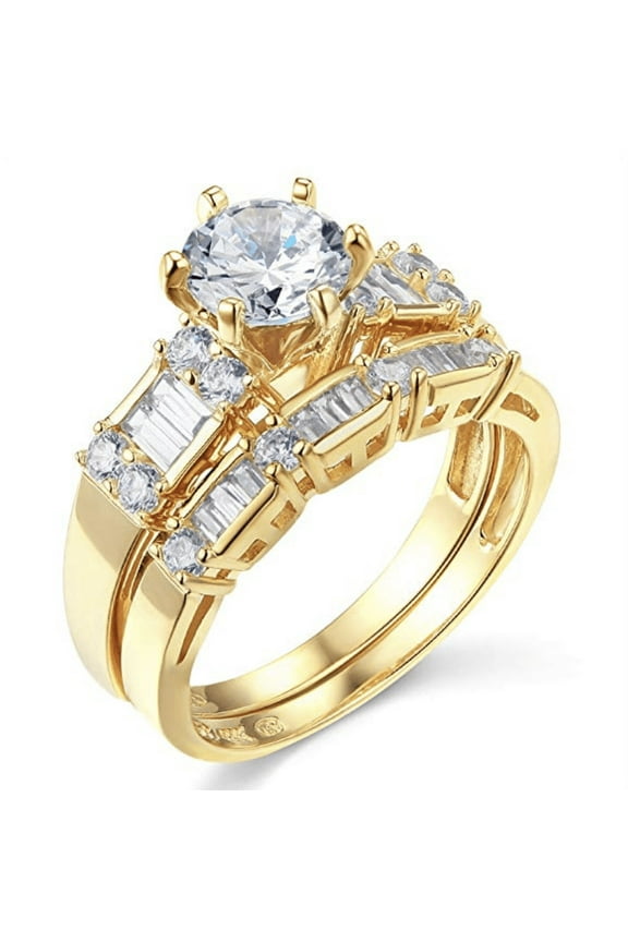 2.75 Ct Round Cut Engagement Wedding Ring Set Real 14K Yellow Gold Matching Band