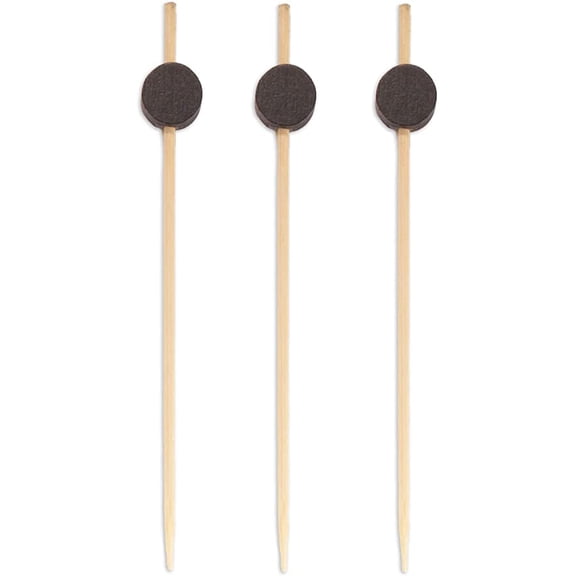 BambooMN 3.5" Decorative Black Circle Bamboo Appetizers and Hors d'oeuvres Skewer Picks - 100 Pieces
