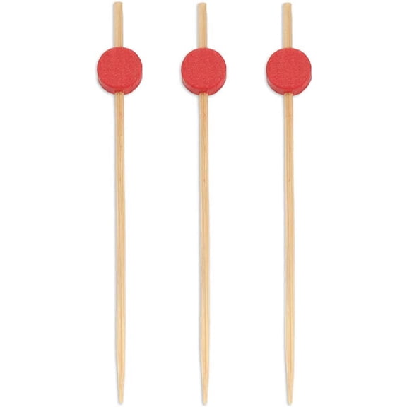BambooMN 3.5" Decorative Red Circle Bamboo Appetizers and Hors d'oeuvres Skewer Picks - 100 Pieces