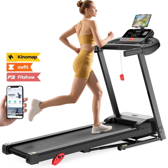 2.75 HP Treadmill with Incline, Running Treadmills for Home, Wide Folding Treadmill with Handle Bars, Speaker, 300 lb Weight Capacity, 64 Programs Bluetooth, LED Display, APP Control, Knee Gift