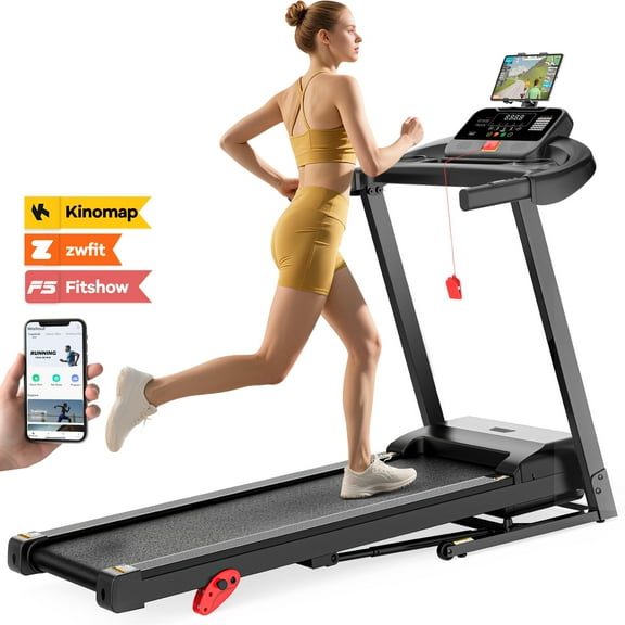 2.75 HP Treadmill with Incline, Running Treadmills for Home, Wide Folding Treadmill with Handle Bars, Speaker, 300 lb Weight Capacity, 64 Programs Bluetooth, LED Display, APP Control, Knee Gift