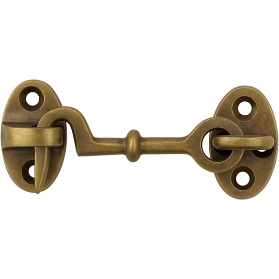 2.75 Inch Solid Brass Cabin Hook Latch Vintage Antique Finish Hook and Eye for Windows, Cabinets, Barn Doors, Small Shutters & DIY Projects Decorative Brass Hardware