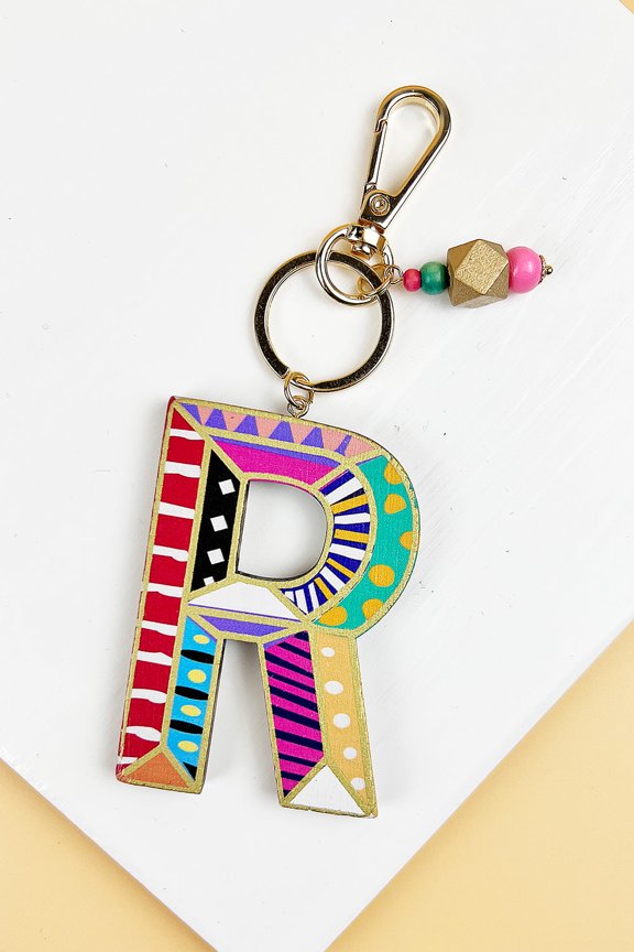 2.75" LETTER SHAPED WOOD ALPHABET KEYCHAIN LETTER KEYCHAIN