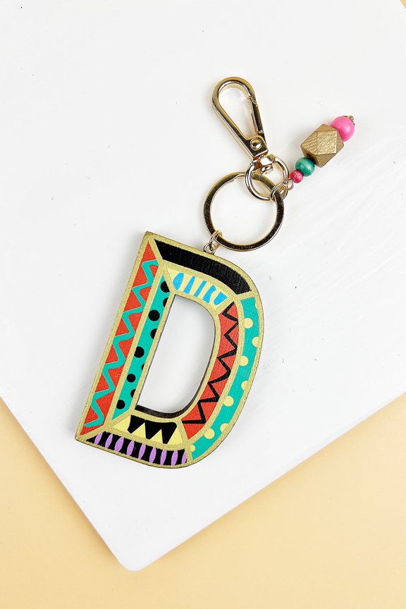 2.75" LETTER SHAPED WOOD ALPHABET KEYCHAIN LETTER KEYCHAIN