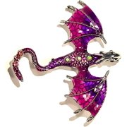 2.75" Purple Dragon Brooch Enamel & Rhinestone Mystic Flying Wyvern Animal Necklace Badge Pin Year of the Dragon Art Fashion Decor Jewellery Jewelry Gift + Marvelous Gift Box