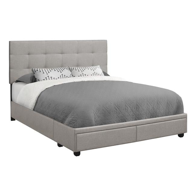 Gray Upholstered Queen Storage Bed with Tufted Headboard