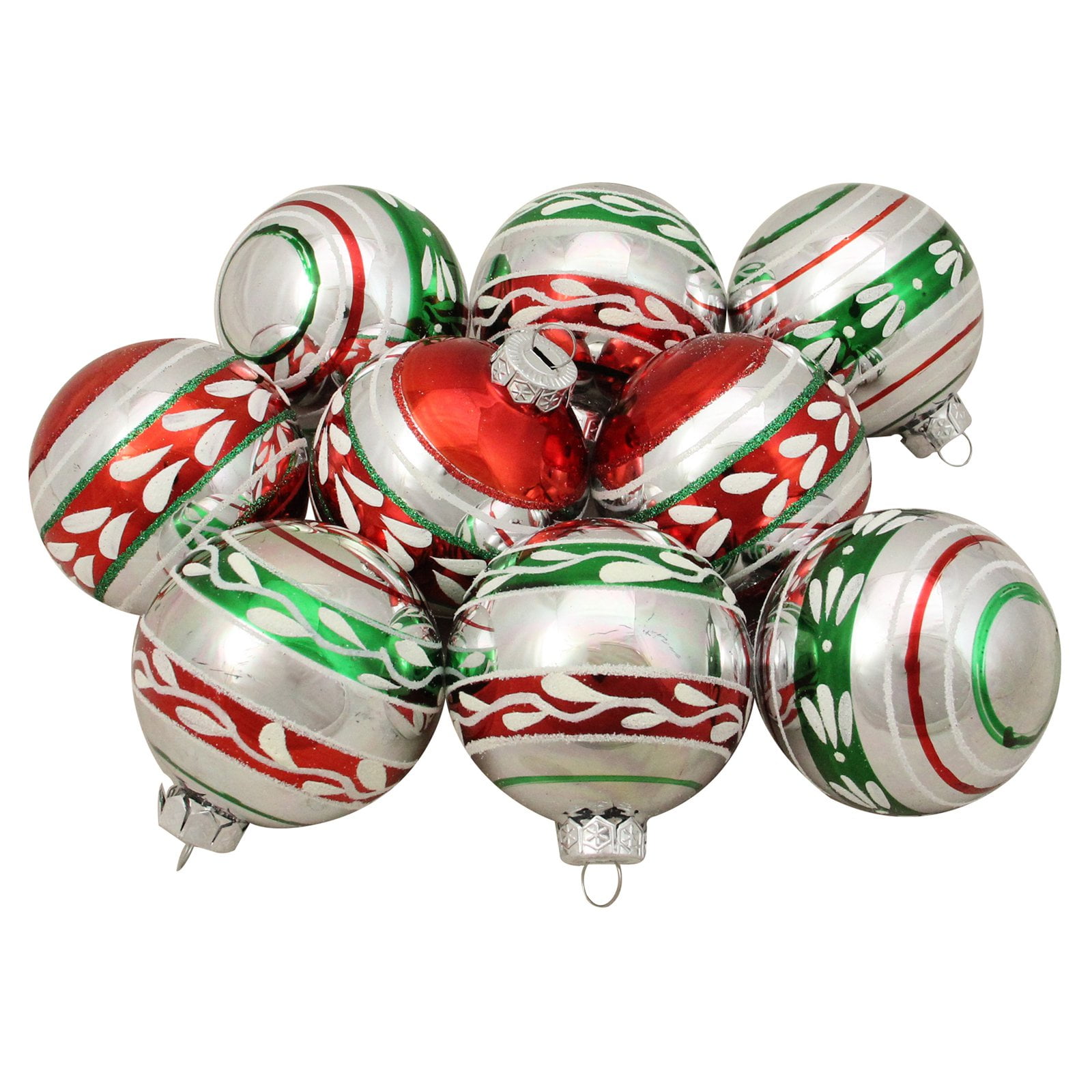 2.75 in. Shiny Vintage Striped Glass Ball Ornament Set of 9