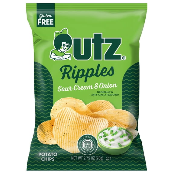 Utz Sour Cream & Onion Ripples Potato Chips, Gluten-Free, 2.75 oz Bag