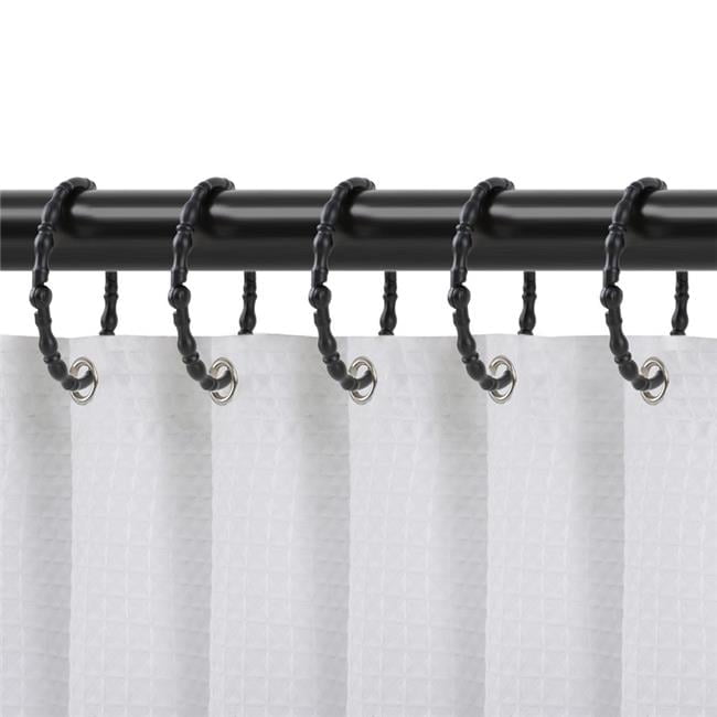 2.75 x 2.07 in. Oval Shape Rustproof Zinc Shower Curtain Hook Rings for Bathroom, Matte Black - Set of 12