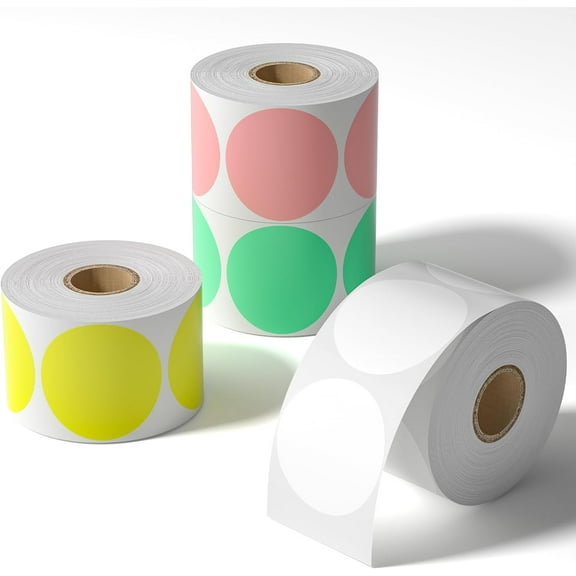 2" 750 Labels/Roll Color Circle Round Direct Thermal Labels Multi Purpose Small Business DIY Name Tags Barcode Stickers for Zebra Rollo MUNBYN Thermal Printer 4 Rolls