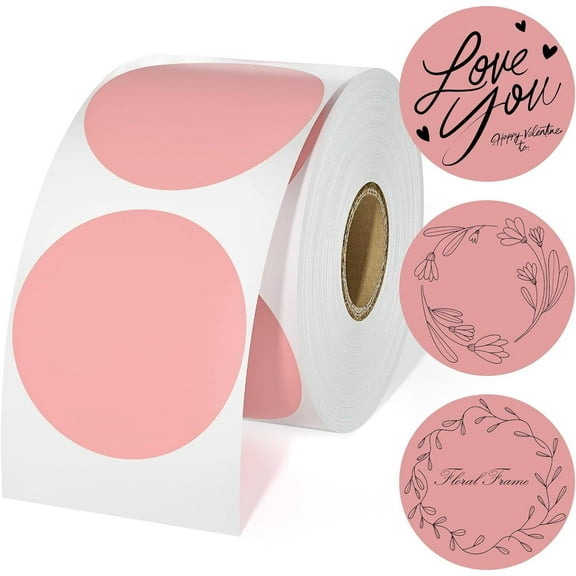 2" 750 Labels/Roll Pink Circle Round Direct Thermal Labels Multi Purpose Small Business DIY Name Tags Barcode Stickers for Zebra Rollo MUNBYN Thermal Printer 1 Roll
