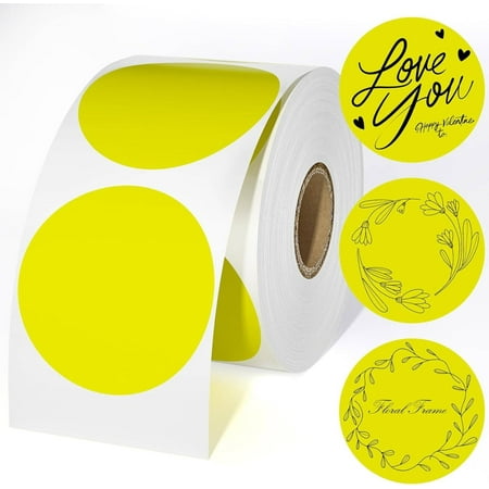 2" 750 Labels/Roll Yellow Circle Round Direct Thermal Labels Multi Purpose Small Business DIY Name Tags Barcode Stickers for Zebra Rollo MUNBYN Thermal Printer 1 Roll