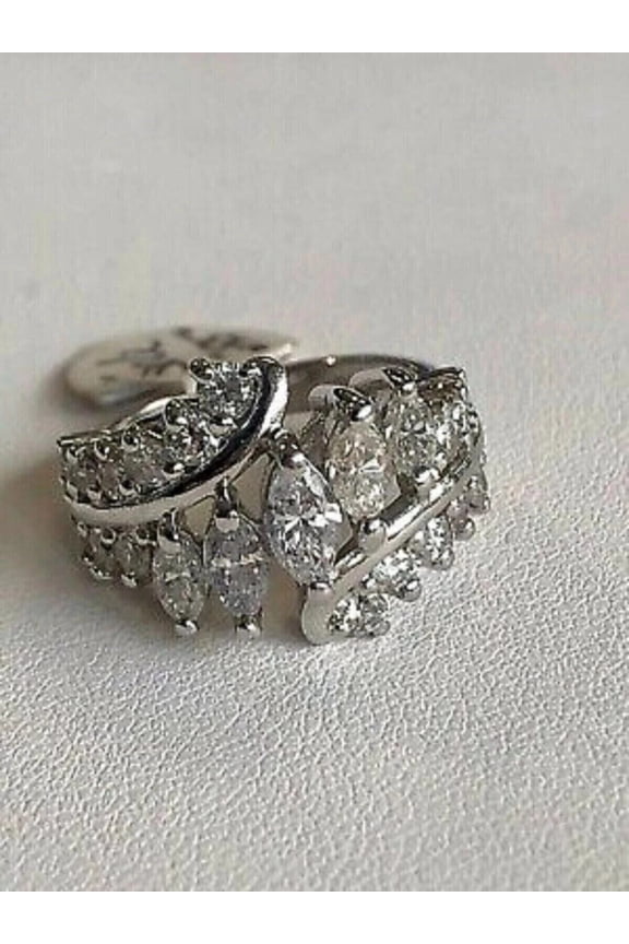 2 Ct Marquise Cut White Moissanite Women Wedding Band Ring 14k White Gold Plated