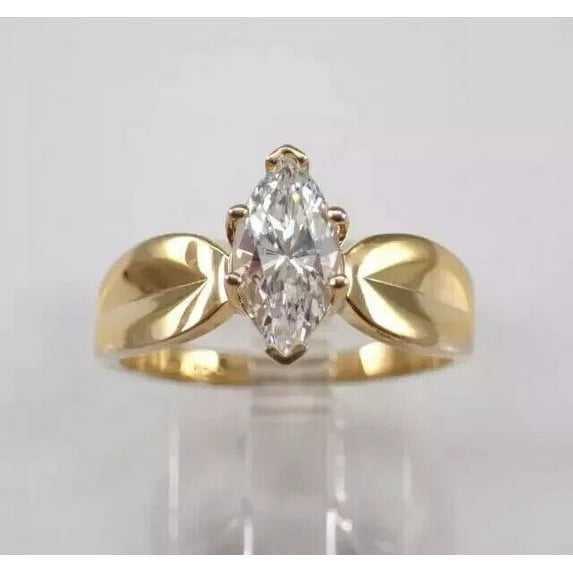 2.75Ct Marquise Cut Lab Created Diamond Engagement Ring 14K Yellow Gold Plated 925 Sterling Silver