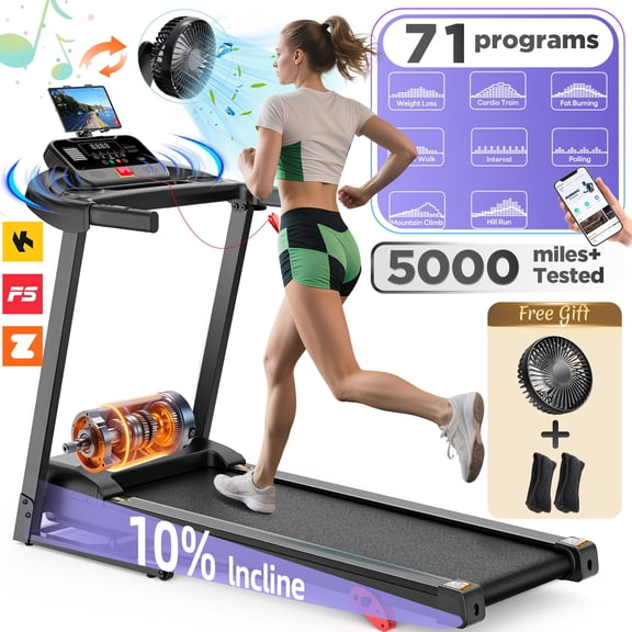 Folding Electric Treadmill for Home, Compact Running Machine with 3HP Motor, 300 Lbs Capacity, 3-Level Adjustable Incline, Up to 7.5 MPH, Quiet Brushless Motor, 64 Preset Programs, Space-Saving Fitne