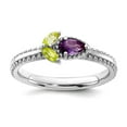 thumbnail image 1 of 2.75mm 925 Sterling Silver Stackable Rhodium Plated Amethyst Peridot Flower Ring Size 7 Stackable Ring for Women, 1 of 2