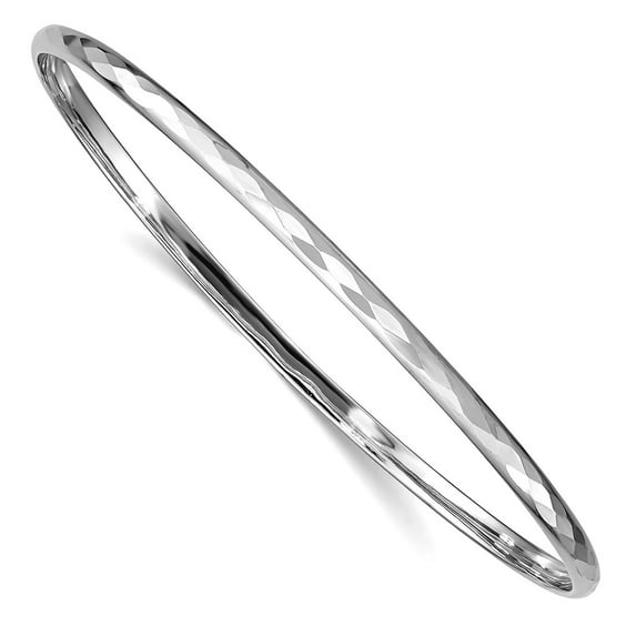 2.75mm 925 Sterling Silver Slip on Textured Rhodium Polished Patterned Cuff Stackable Bangle Bracelet - Bangle Bracelet