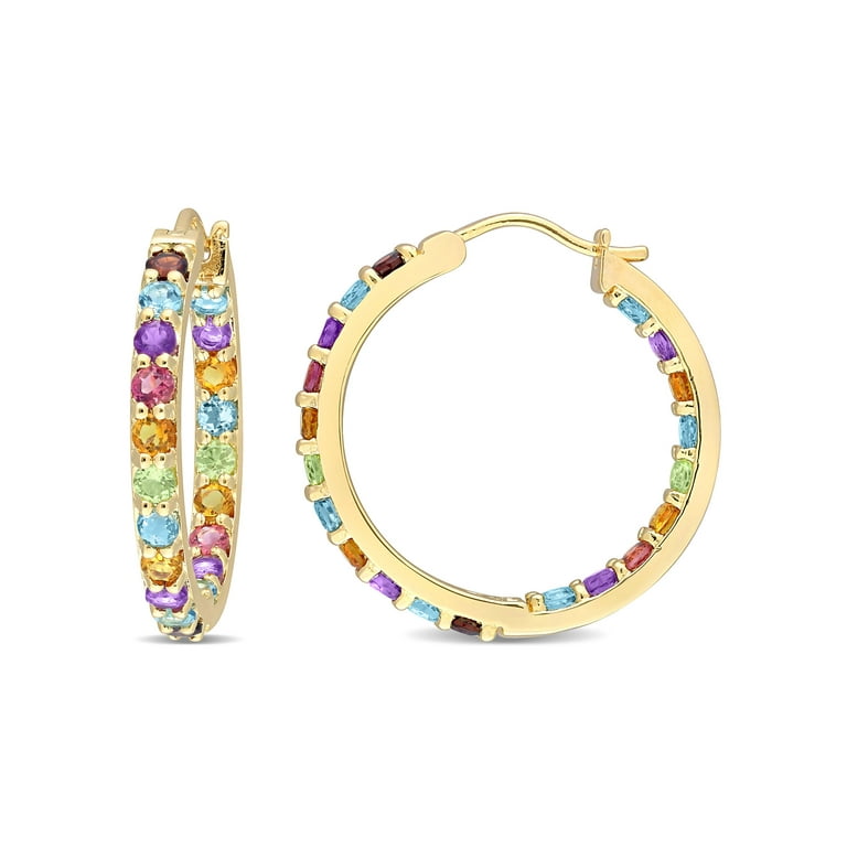 Gold hoop sale earrings with gemstones