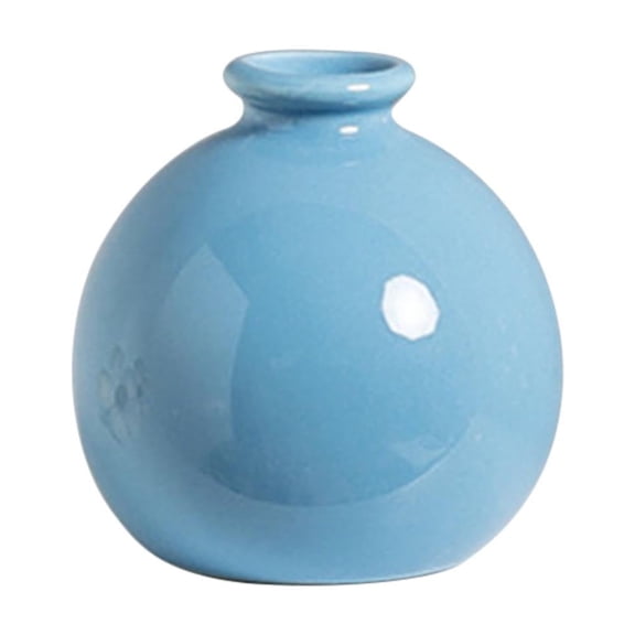 2.76 Inch Blue Ceramic Vase, Mini Round Bud Vase for Home Decor, Dried Flowers, Hydroponic Plants, Living Room, Office, Table Centerpiece, Housewarming Gift