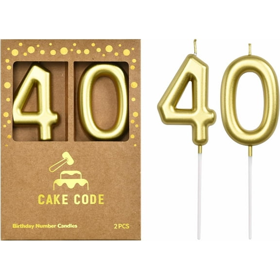 2.76 Inch Classical Gold 40 Number Birthday Candles, Gold Number Candles, Cake Number Candles, Party Celebration