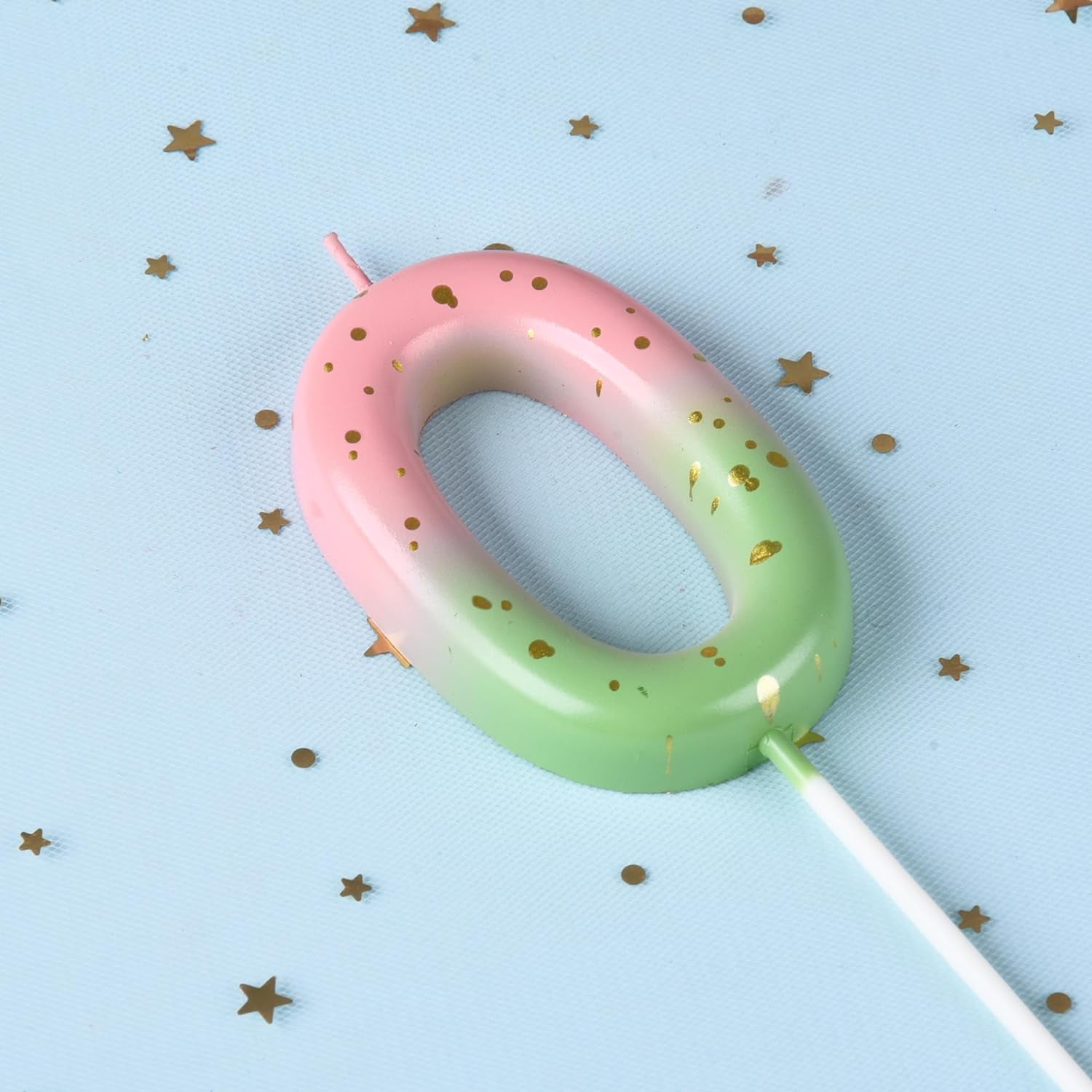 2.76 Inch Classical Pink Green Gold 0 Number Birthday Candles, Gold