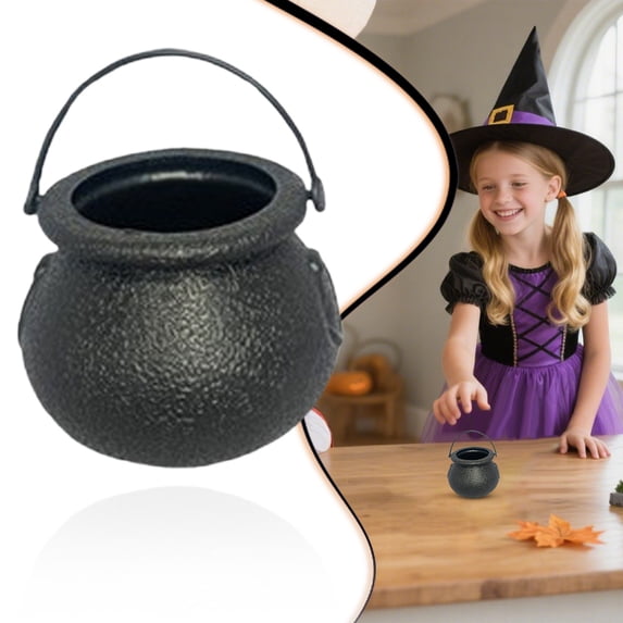 2.76x2.09 inch Plastic Black Cauldron Kettle Halloween Candy Bowl,St. Patrick's Pot of Gold Decor,Large Witch Cauldron Pot Bucket for Halloween Decorations Trick or Treat Party Supplies (Z1-Black)
