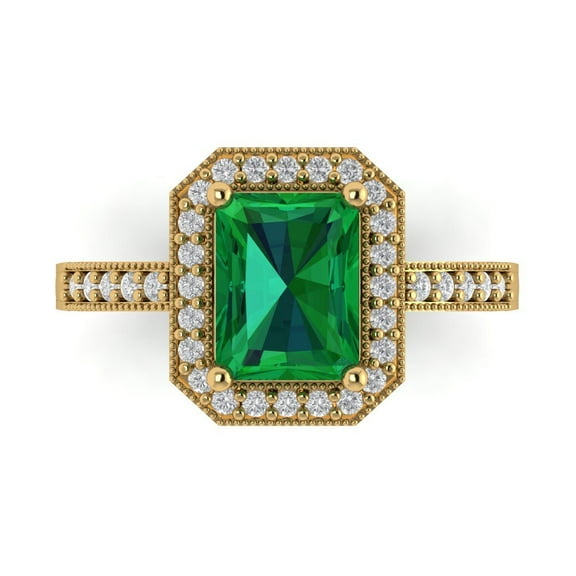 Halo Engagement Ring for Women - 2.78ct Simulated Emerald in 14K Yellow Gold Promise Ring