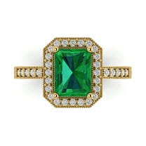 Halo Engagement Ring for Women - 2.78ct Simulated Emerald in 18K Yellow Gold Promise Ring