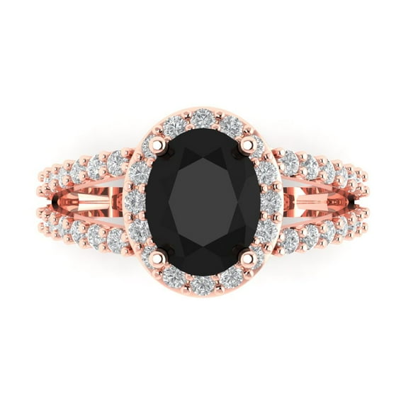 Solitaire with Accents Engagement Ring for Women - 2.6ct Natural Onyx in 14K Rose Gold Promise Ring