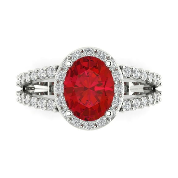 Solitaire with Accents Engagement Ring for Women - 2.6ct Simulated Pink Tourmaline in 14K White Gold Promise Ring