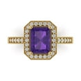 thumbnail image 1 of 2.78 ct Emerald Cut Natural Amethyst with Simulated Diamond Halo Accents 18K Yellow Gold Womens Engagement Ring, 1 of 5