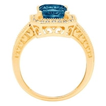 2.78 ct Emerald Cut Natural London Blue Topaz Halo Engagement Ring for Women in 18K Yellow Gold