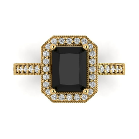 Clara Pucci 14K Yellow Gold Solid Gold Onyx Halo Anniversary Ring for Women - 2.78 cttw Emerald Cut