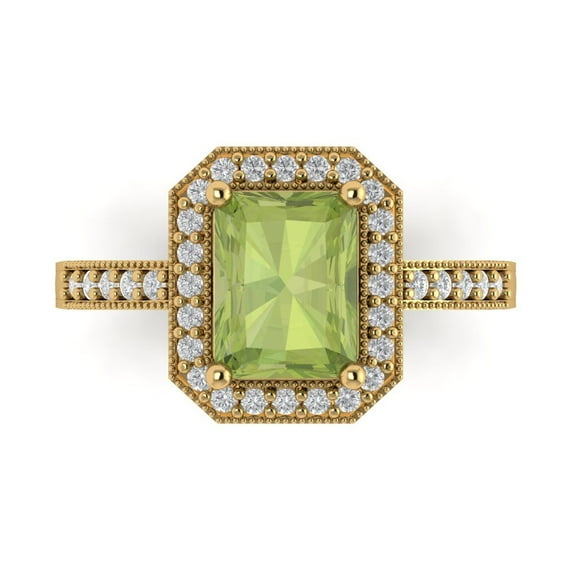 Clara Pucci 14K Yellow Gold 2.78ct Peridot Halo Ring for Women
