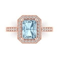 thumbnail image 1 of 2.78 ct Emerald Cut Natural Swiss Blue Topaz with Simulated Diamond Halo Accents 14K Rose Gold Womens Engagement Ring, 1 of 5