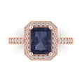 thumbnail image 1 of 2.78 ctw with Simulated Diamond Halo Accents Anniversary Ring for Women | Emerald Cut Simulated Blue Sapphire | Hyperallergenic Solid 14K Rose Gold, 1 of 5