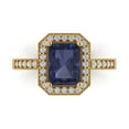thumbnail image 1 of 2.78 ctw with Simulated Diamond Halo Accents Anniversary Ring for Women | Emerald Cut Simulated Blue Sapphire | Hyperallergenic Solid 14K Yellow Gold, 1 of 5