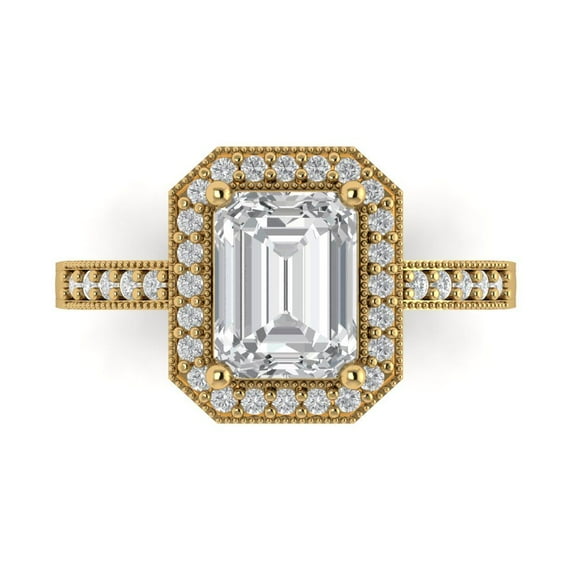 Clara Pucci 14K Yellow Gold 2.78ct Clear Halo Ring for Women