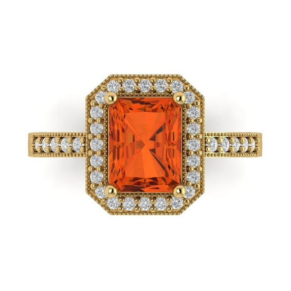 2.78 ct Emerald Cut Simulated Red Diamond Halo Engagement Ring for Women in 18K Yellow Gold