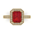 thumbnail image 1 of 2.78 ct Emerald Cut Simulated Ruby Halo Engagement Ring for Women in 18K Yellow Gold, 1 of 5