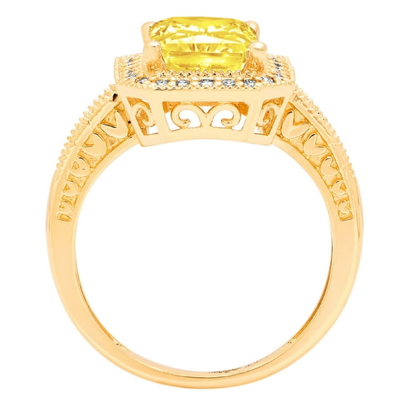 2.78 ct Emerald Cut Simulated Yellow Diamond Halo Engagement Ring for Women in 14K Yellow Gold